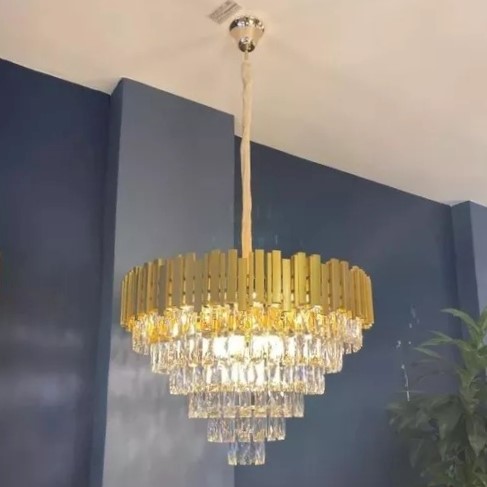 Lustre Pendente de cristal Legitimo retangular dourado com design moderno, ideal para sala de jantar, quarto e comércios, da marca Sindora. DCD00459  Lustres Gênesis - o melhore site da Internet para comprar Lustre Sindora
